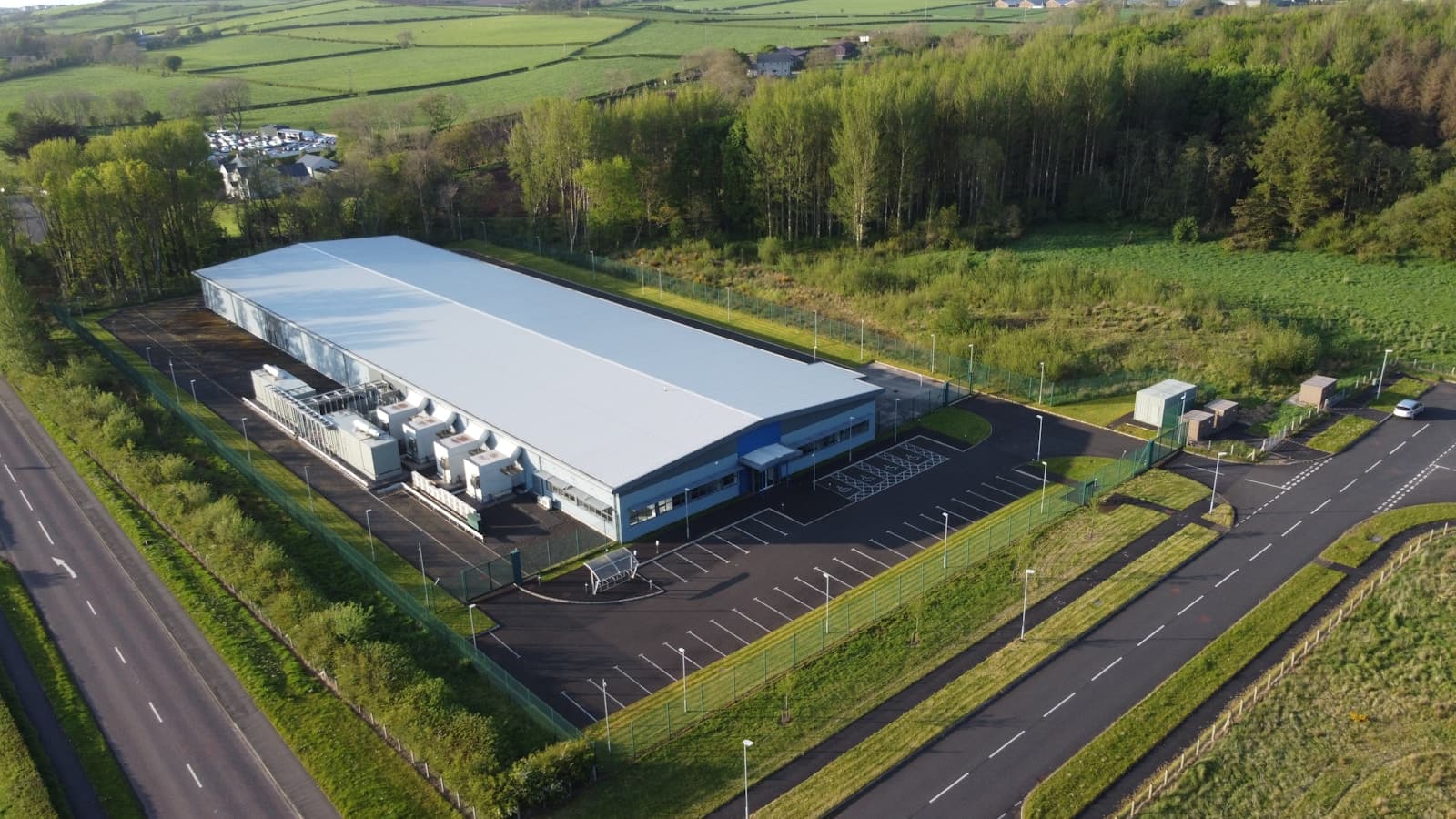 Aerial view of a data center campus